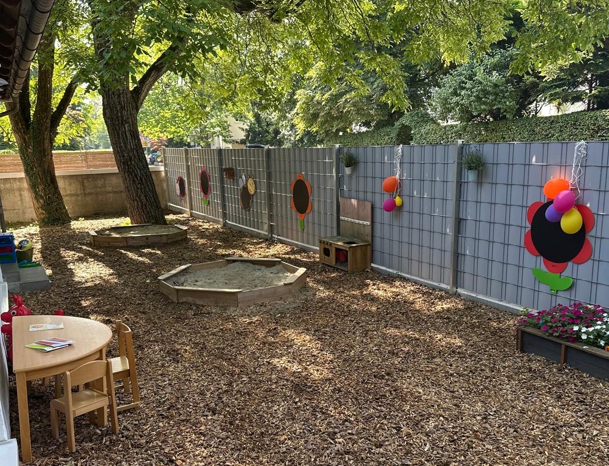 Gartenanlage der Krippe Solln mit viel Platz zum Spielen.